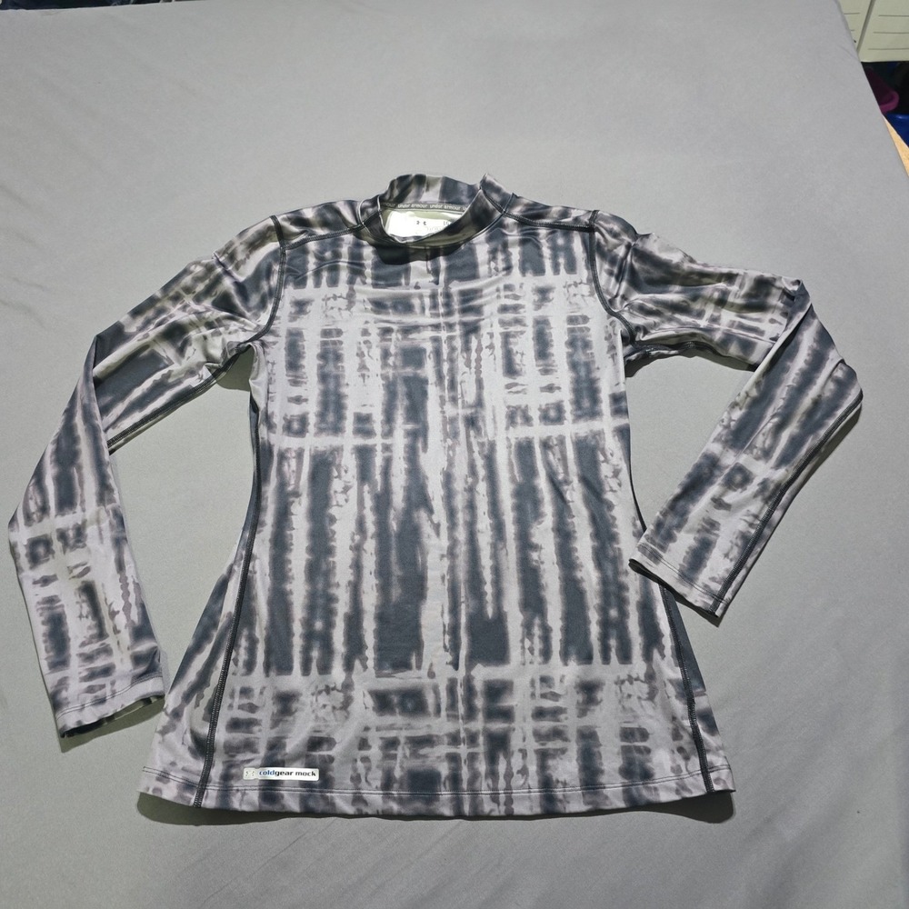 Under Armour ColdGear Mock Neck womens Large Grey  Tie Dye Fitted Long Sleeve